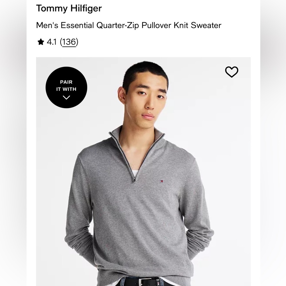 Tommy Hilfiger Men's Essential Quarter-Zip Pullover Knit Sweater